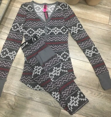 Pijama La Senza 2 piezas gris Fair Isle nuevo con etiquetas talla superior pantalones pequeños talla XS Foto 1 de 4
