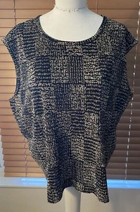 Pleats Please Issey Miyake Plisse Womens Tank Top Size 3X Crinkle EUC Black&Tan - Picture 1 of 10