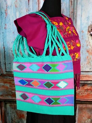 Bolso de Mano o Playa Tejido a Mano Correa Trasera Telar Maya Zinacantán Chiapas México Boho Foto 1 de 4