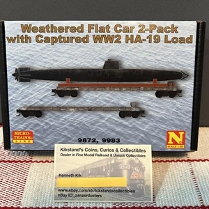 Micro-Trains - Weathered Flat Car w/ Captured Jap Sub Load WW2 War Bond Dr New! - Picture 1 of 4