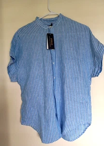 Polo Ralph Lauren Women’s Size 4 Button Up 100% Linen Striped Shirt NEW - Picture 1 of 4