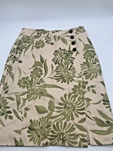 Gonna donna OSCAR De La RENTA lino taglia 8 beige verde floreale matita dritta - Foto 1 di 10