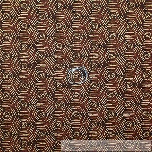 BonEful Fabric FQ Cotton Quilt Brown Calico Gold Metallic Africa Geometric Print - Picture 1 of 12