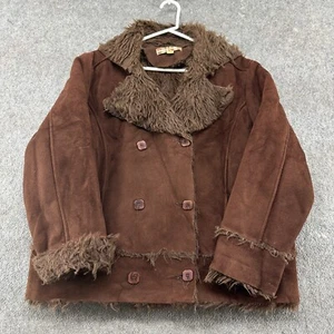 VINTAGE Twenty Twenty Jacket Women 2X Brown Penney Lane Faux Fur Suede Lined Y2K - Picture 1 of 12