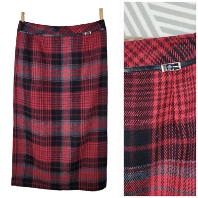 Falda Vintage a Cuadros Talla 10 Pequeña Roja Negra Tartán Cuadros Midi Mezcla de Lana Larga Foto 1 de 4