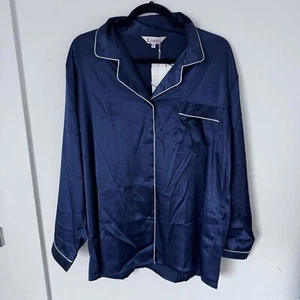 Lonxu Silk Pajamas 2 Piece Set Navy XL NWT - Picture 1 of 9