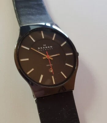 Skagen Mens 233XLCLB Quartz Watch Black Dial Original Leather Band Case Date - Image 1 of 3