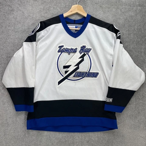 CCM Tampa Bay Lighting Hockey Jersey Youth Size L/XL White Air-Knit Vintage Cover
