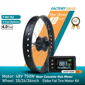 Snow Ebike Kit 48V 750W Fat Brushless Rear Cassette Hub Motor Wheel 20/24/26inch - Picture 1 of 25