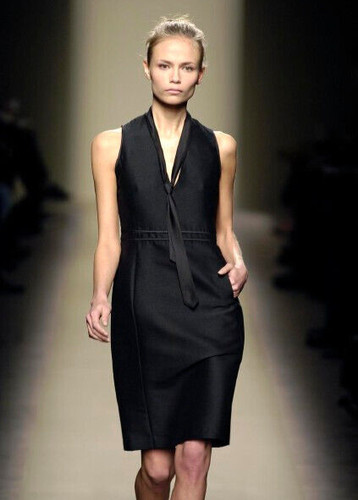 Abito BOTTEGA VENETA nero scollo a V 2006 gioiello bottoni schiena aderente 38 XS