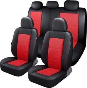 P&J AUTO Leather & Mesh Red/Black Car/Truck Seat Covers Full Set- Universal Fit - Picture 1 of 9