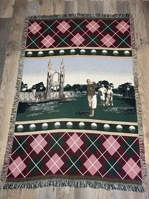 Manta de Tapiz Tejido de Golf Escocés Europeo 68" x 48" Argyle Hombres Golf Foto 1 de 4