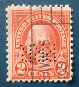 US 1923 2c Scott 554 Used Washington PRR Perfin Pennsylvania Railroad VF 7631 - Picture 1 of 2