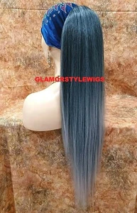 HUMAN HAIR BLEND PONYTAIL HAIR PIECE EXTENSIONS LONG WAVY LAYERED BLACK GRAY MIX - Picture 1 of 4