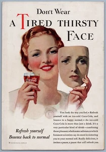Anuncio impreso de máscara facial cansada y sedienta de Coca-Cola 1933 - Imagen 1 de 2
