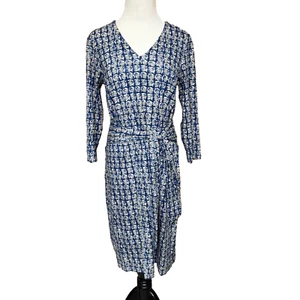 J. Mclaughlin Size S Blue Floral Catalina Stretch Tie-Waist 3/4 Sleeve Dress - Picture 1 of 15