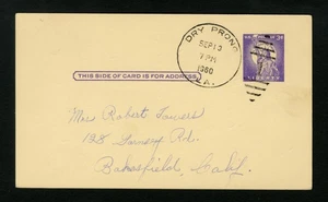 United States 1960 Postal Card Dry Prong, Louisiana To Bakersfield, CA sc UX46 - Picture 1 of 2