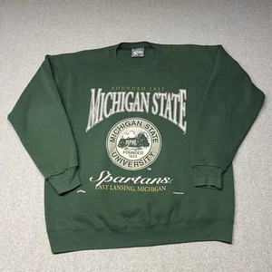 VTG Michigan State Spartans Sweatshirt Men’s Size XL Spellout Green Heavy - Picture 1 of 10