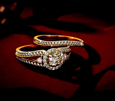 Wedding Band Bridal Set Ring 2.00 Ct Round Cut Moissanite 14K Yellow Gold Plated - Image 1 of 4