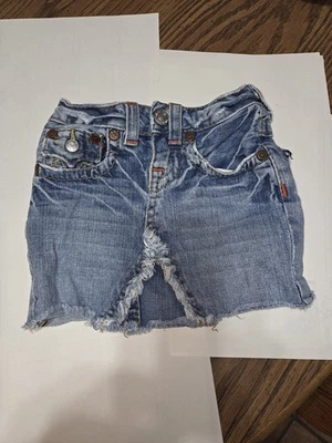 True Religion Frayed Hem Distressed Mini Denim skirt 4 Girl Youth Blue Jean - Image 1 of 4