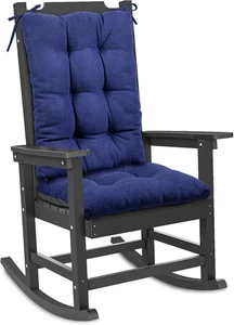 Set cuscini per sedia a dondolo con schienale alto da interno - imbottitura blu trapuntata e cuscino schienale - Foto 1 di 9