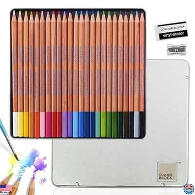 Juego de lápices de acuarela de madera de cedro premium bloque de color de 24 piezas - apto para viajar Foto 1 de 4