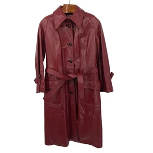 1970s Vintage Dan Di Modes 24K Leather Red Trench Coat Removable Lining Size 14 - Picture 1 of 8