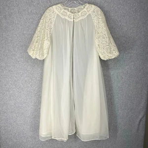 Bata vintage años 60 Vanity Fair Peignoir talla 34 encaje transparente marfil - Imagen 1 de 16