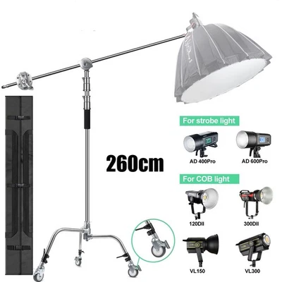 C Shaped Stand 260cm Stainless Steel Boom Tripod with 120cm Cantilever Arm Tripods - Image 1 of 4