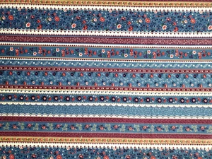 Vintage blau & burgunderrot Calico gestreift Quilt Baumwolle, Cranston 2,5 Yards x 44" W - Bild 1 von 4