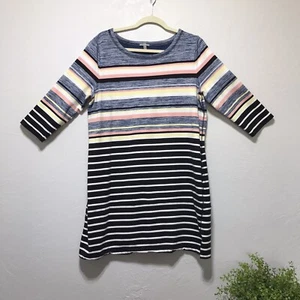 T By Talbots Size 1X Striped 3/4 Sleeve Cotton Blend Knit Sweater Dress Slit Hem - Picture 1 of 10
