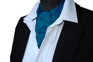 TEAL Blue Green shot satin Ascot CRAVAT Neck Tie Scarf - Picture 1 of 3