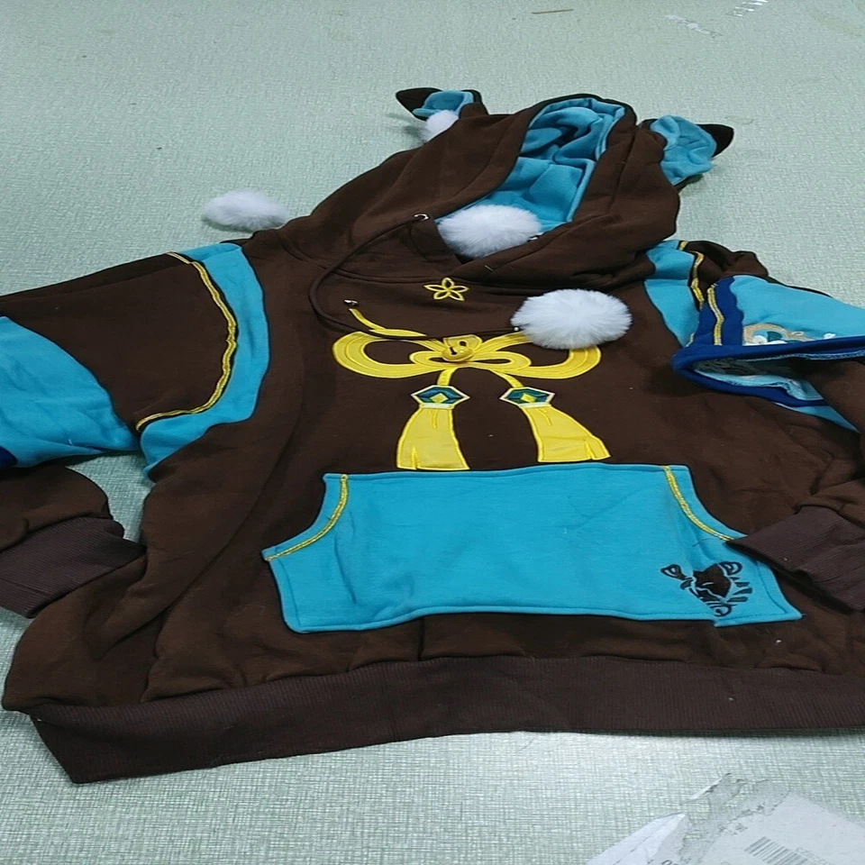 Moletom com capuz marrom azul estampado com luvas de pata - Imagem 1 de 1