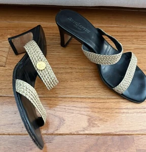Eric Javits Natural Woven Oatmeal Slide Sandals Heels Leather Size 4 M - Picture 1 of 7