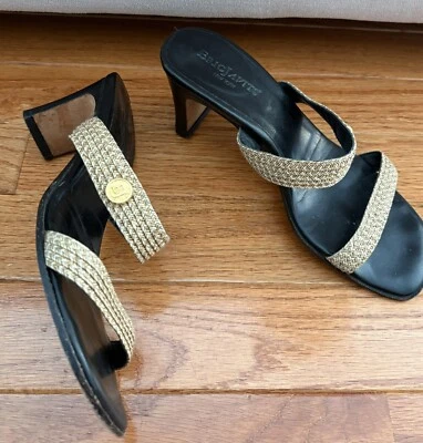 Sandalias Eric Javits Tejidas Naturales Avena Deslizables Tacones Cuero Talla 4 M Foto 1 de 4