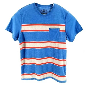 American Rag Mens T-Shirt Blue Gray Red Stripe Crew Neck Pocket L New - Picture 1 of 7