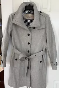 Trench cappotto Burberry Brit grigio lana cashmere doppiopetto con cintura donna US 12 - Foto 1 di 21