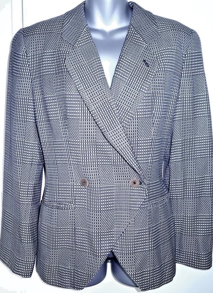 JAQUETA FEMININA GEORGIO ARMANI LÃ XADREZ PEITO DUPLO MARROM BRONZEADO PRETA TAMANHO 8 - Imagem 1 de 4