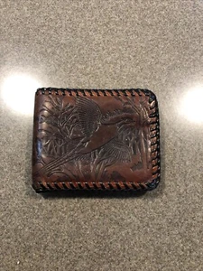 Cartera de cuero para hombre Tooled marrón plegable cazador de faisanes trenzada clásica vintage - Imagen 1 de 9