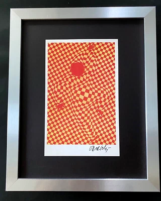 VICTOR VASARELY IMPRESSÃO DE 1970 + RESUMO GEOMÉTRICO ASSINADO + NOVO QUADRO 14x11 polegadas. - Imagem 1 de 4