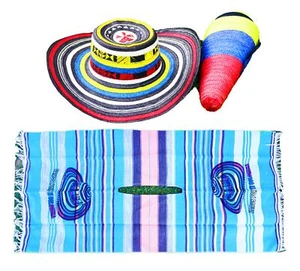 Combo Set Colombian Handmade Colored Hat 19 Vueltas Laps + Tricolor Case - Picture 1 of 9