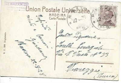 1928 ITALY CANCEL SHIP PISA ON POSTCARD COVER MADEIRA - Image 1 of 2