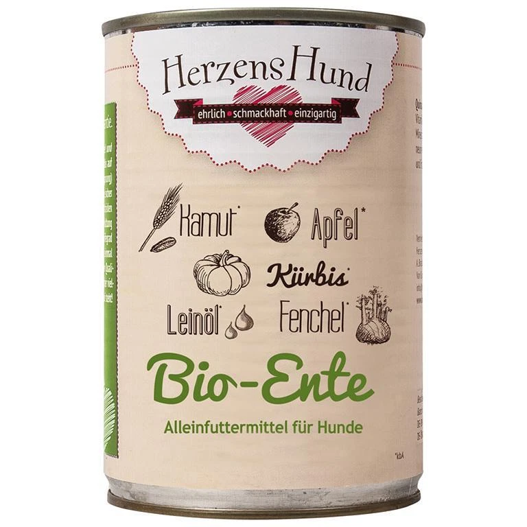 Herzenshund Bio-Ente mit Bio-Gemüse | 12x 400g Hundenassfutter - Bild 1 von 1
