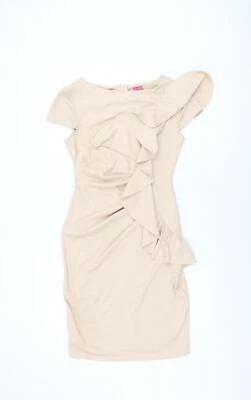 Goddess Womens Beige Viscose Bodycon Size 12 Round Neck Zip - Image 1 of 4