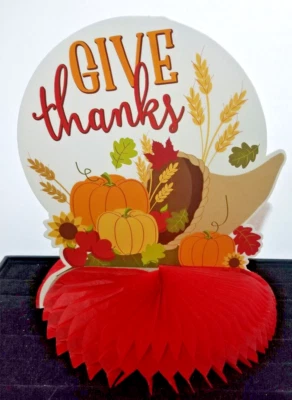 Thanksgiving Centerpiece Paper Honeycomb Base Double Sided Give Thanks - Изображение 1 из 2