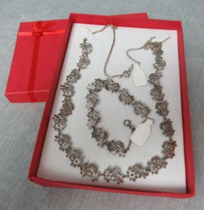 NEW Sterling Silver Necklace & Bracelet Set - Marcasite Flowers - 3 e5 pp - Picture 1 of 9