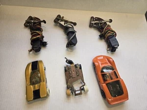 2 Vintage 1/24 scale Slot Cars & A Chassis W/ 3  Controllers Parts or Repair - Picture 1 of 20