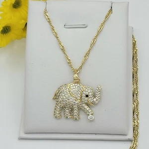 Elefante chapado en oro de 14 quilates con colgante y cadena CZ. Suerte - Fortuna - Protección - Imagen 1 de 5