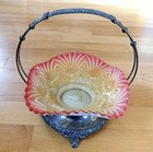 Antique Meriden Silver Plate Brides Basket w Cranberry Opalescent Glass Insert