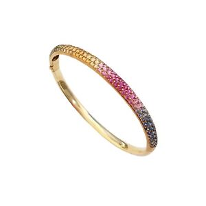 Beautiful Rainbow Shaded Fancy Sapphire Bangle in 18K Yellow Gold.